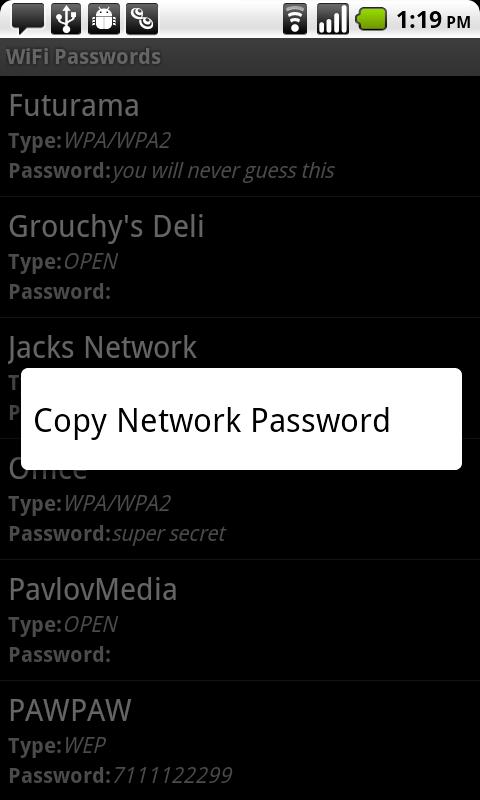 WiFi Passwords (requires root) Android Tools