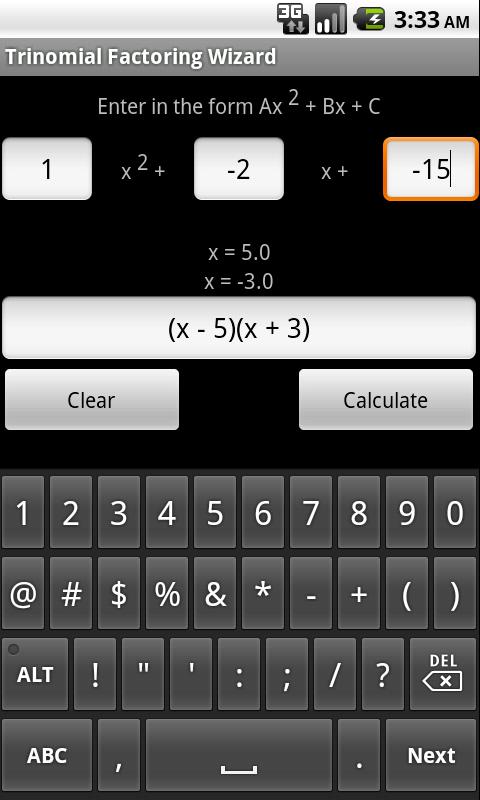 Trinomial Factoring Wizard Android Tools