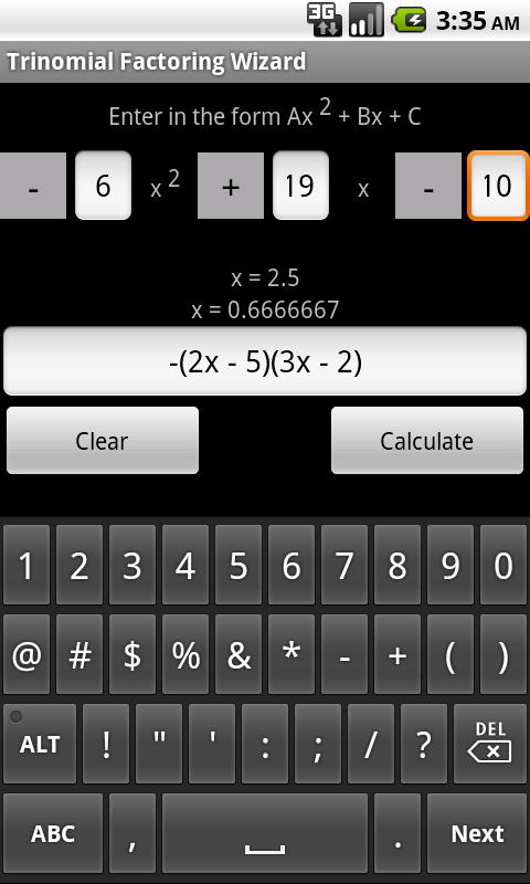 Trinomial Factoring Wizard Android Tools