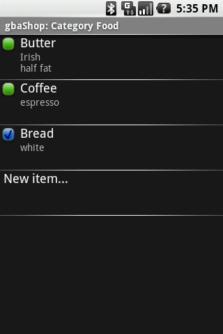gbaShop Shopping List Android Shopping