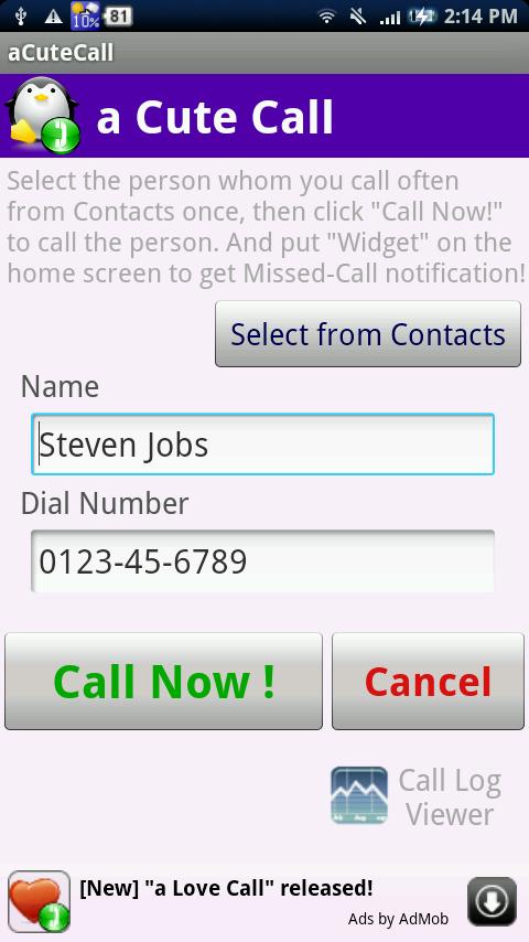a Cute Call (aQuickCall) Android Communication