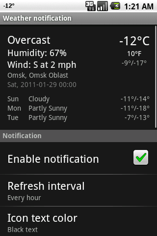 Weather notification Android Weather