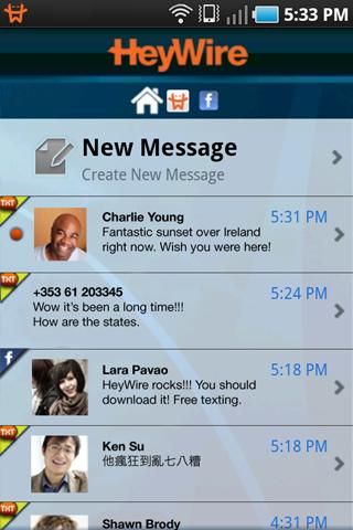 HeyWire: Free SMS Worldwide Android Communication