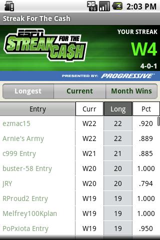ESPN Streak For The Cash Android Sports