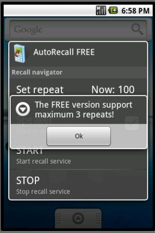 AutoRecall, auto dial TICKET Android Communication