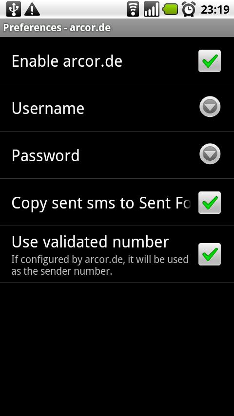 WebSMS arcor.de Connector Android Communication