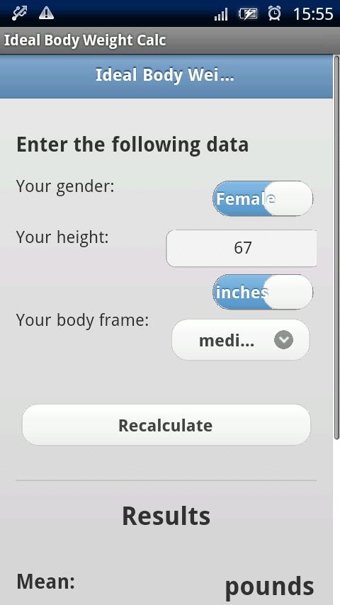 Ideal Body Weight Calc Android Health & Fitness