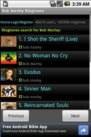 Bob Marley Ringtones Android Entertainment