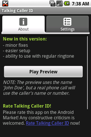 Talking Caller ID Android Communication