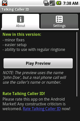 Talking Caller ID (free) Android Communication