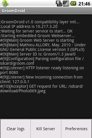 GroomDroid Android Communication