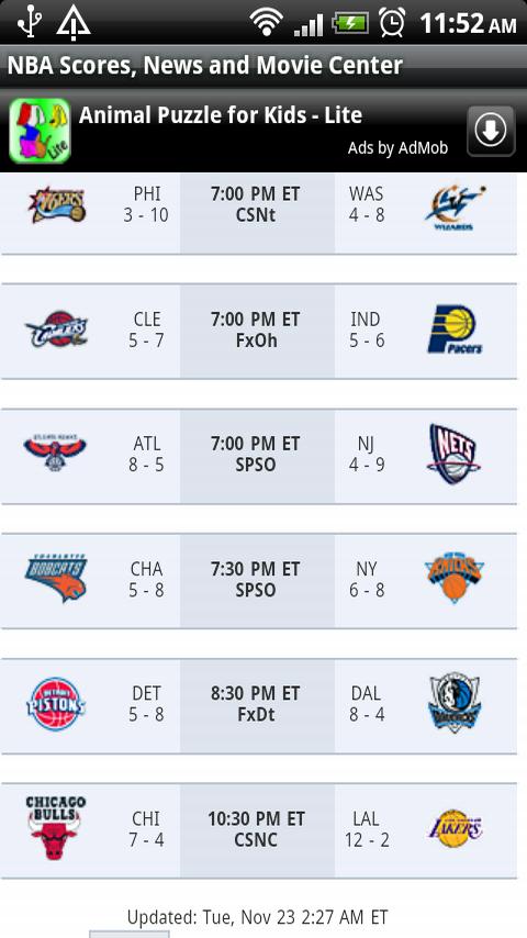 NBA Scores, News and Movie Cen Android Sports
