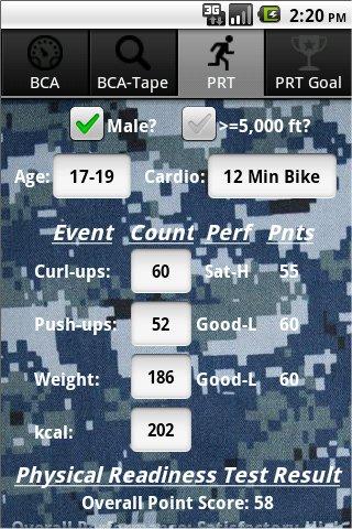 US Navy PFA Calculator Android Health & Fitness
