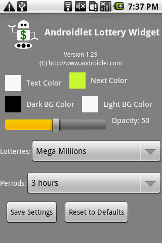 Androidlet Lottery Widget Android Personalization