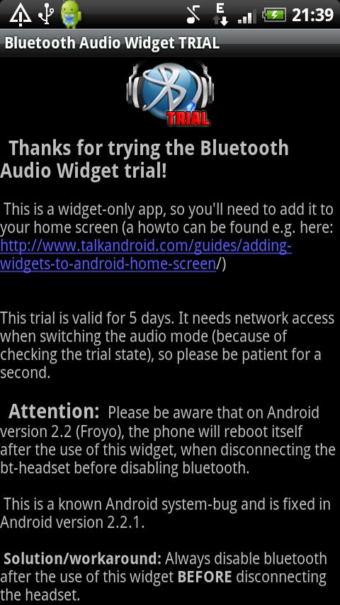 Bluetooth Audio Widget TRIAL Android Media & Video