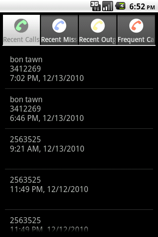Recent Call Log (with dates) Android Communication