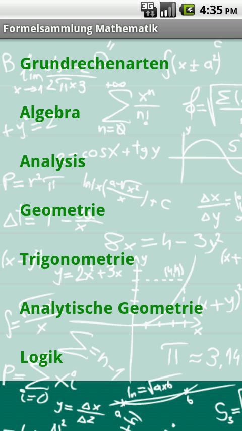 Formelsammlung Mathematik Android Education
