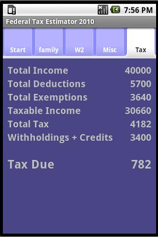 Federal Tax Estimator 2010 Android Finance