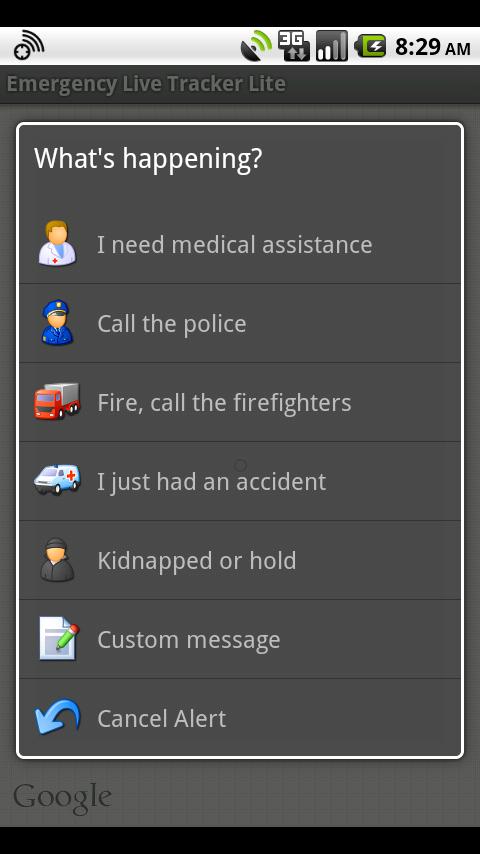 Emergency Live Tracker Lite Android Communication