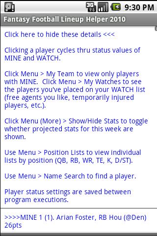 FF Lineup Helper 2010 Android Sports