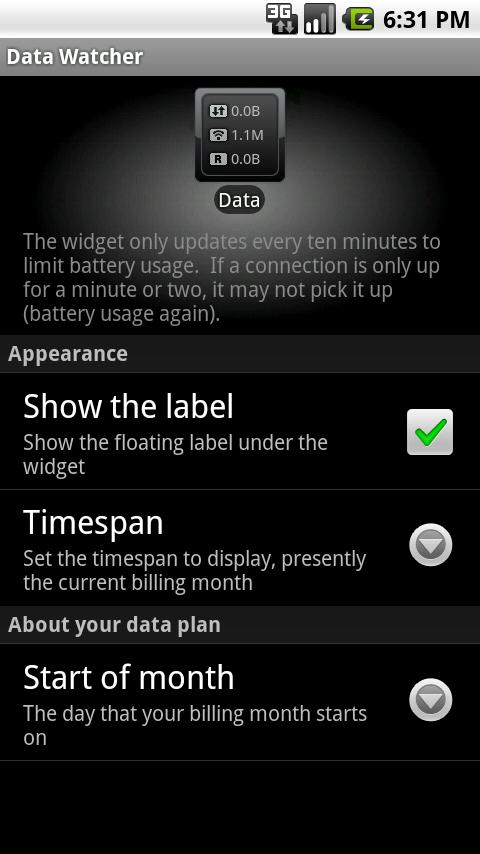 Data Watcher Widget Android Tools