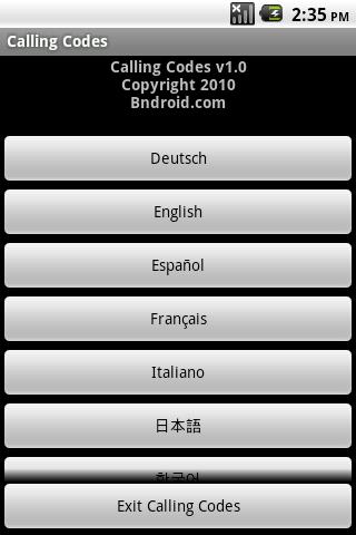 Calling Codes Android Travel & Local