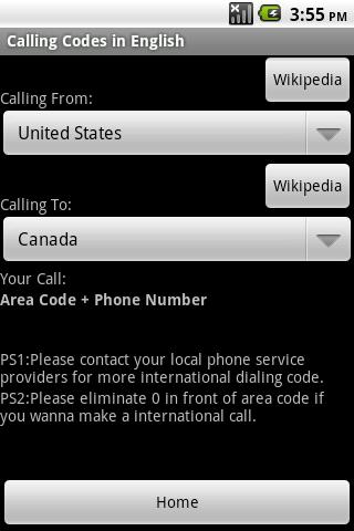 Calling Codes Android Travel & Local
