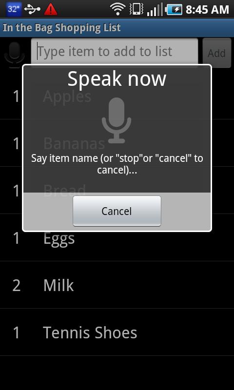 In the Bag Shopping List Android Shopping