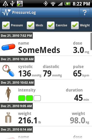 PressureLog Android Health & Fitness