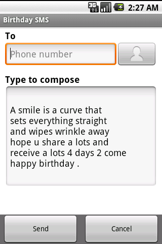 Birthday SMS Android Communication