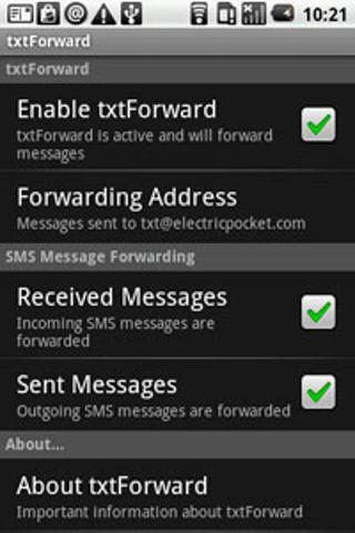 txtForward – SMS to Email Android Communication