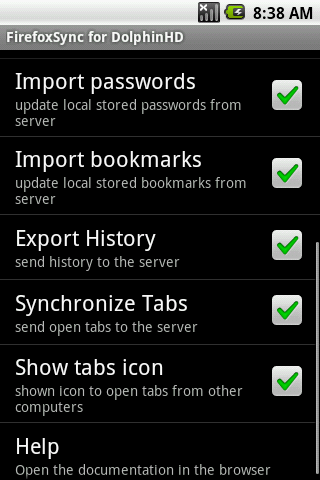 Firefox Sync for DolphinHD Android Communication