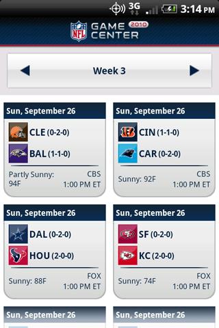 NFL.com Game Center 2010 Android Sports