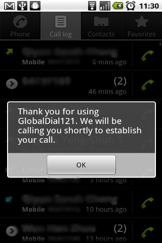 GlobalDial 121 Android Communication