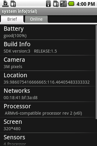 system info(trial) Android Tools