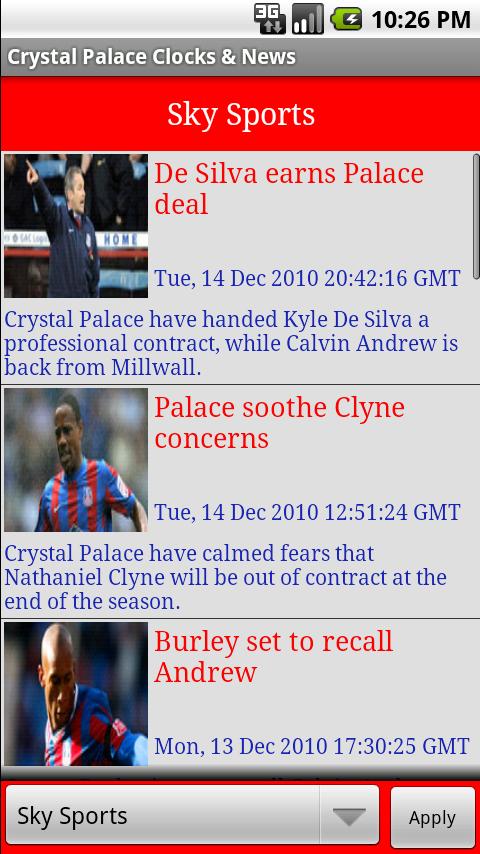 Crystal Palace FC Clock & News Android Sports