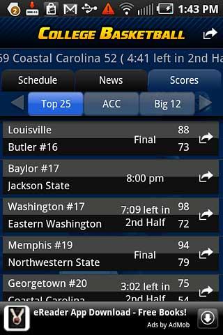 College Basketball Scoreboard Android Sports