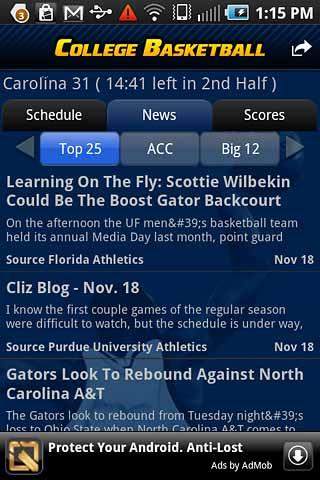 College Basketball Scoreboard Android Sports