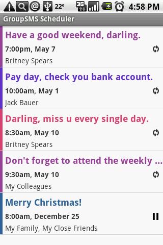Group SMS Scheduler Android Communication