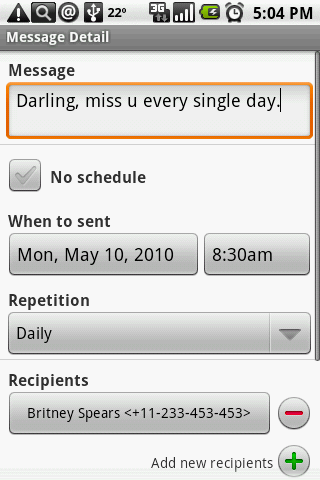 Group SMS Scheduler Android Communication