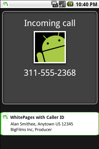 WhitePages with Caller ID Android Reference