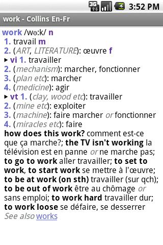 Collins French Dictionary TR Android Demo