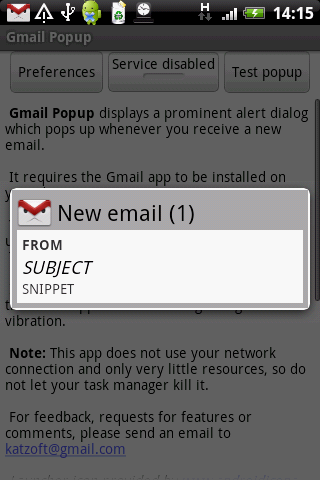 Gmail Popup Android Communication