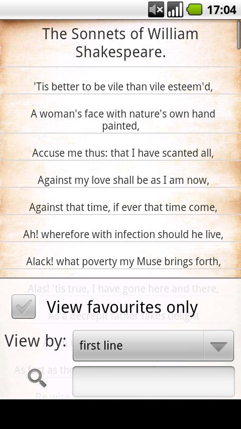 Shakespeare Sonnets free Android Reference