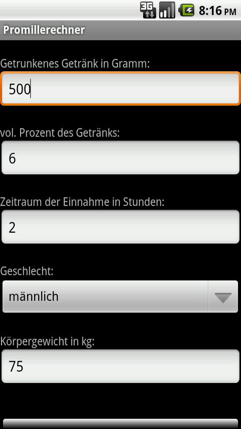 Promille Rechner (A 2.2) Android Health