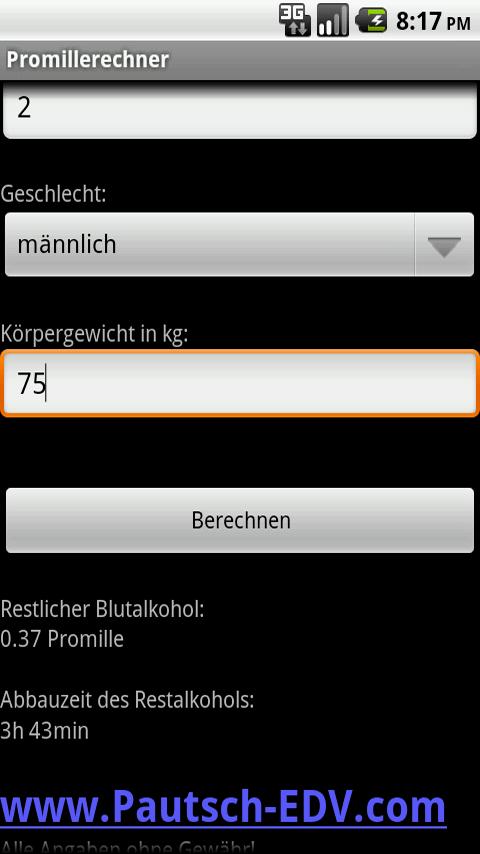 Promille Rechner (A 2.2) Android Health