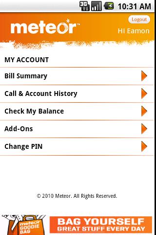 Meteor MyAccount Android Communication