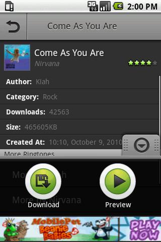 Nirvana Ringtone Android Entertainment