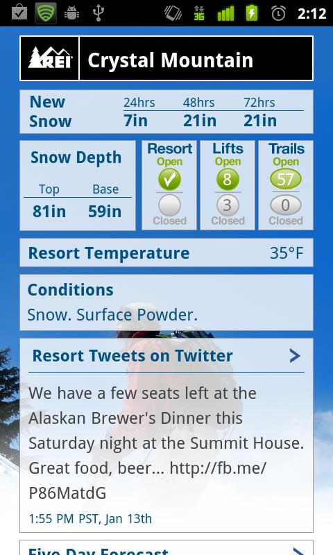 Snow and Ski Report by REI Android Travel & Local