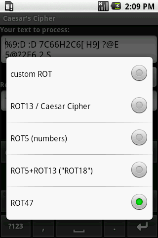 Caesar’s Cipher / ROT-Cypher Android Communication